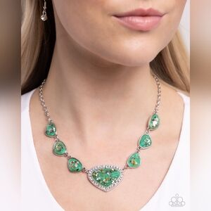 Elegant Green and Silver Necklace By Paparazzi